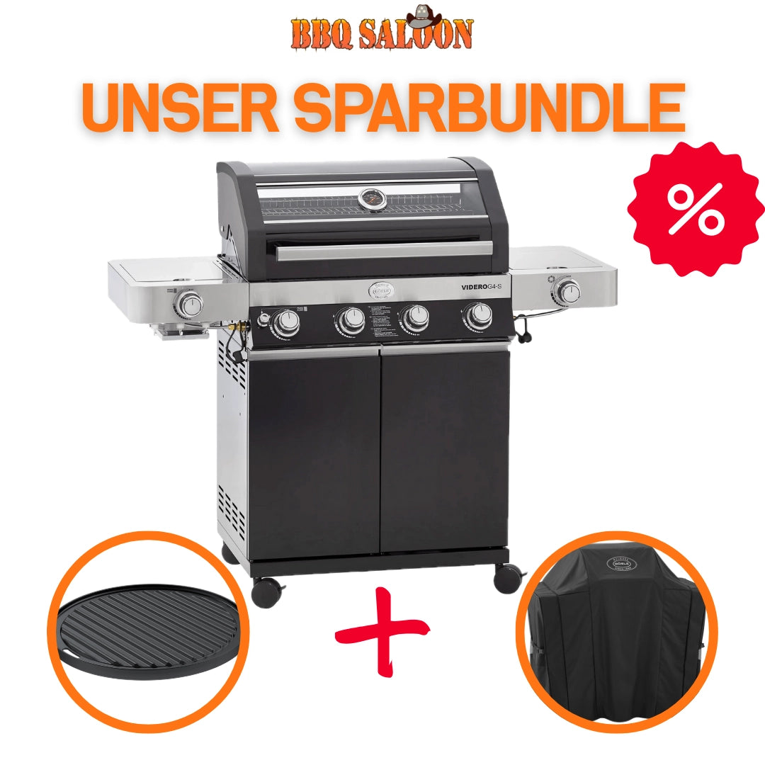 Rösle Gasgrill BBQ-Station VIDERO G4-S Vario + 50 mbar inkl. GRATIS Abdeckhaube und Grillplatte rund
