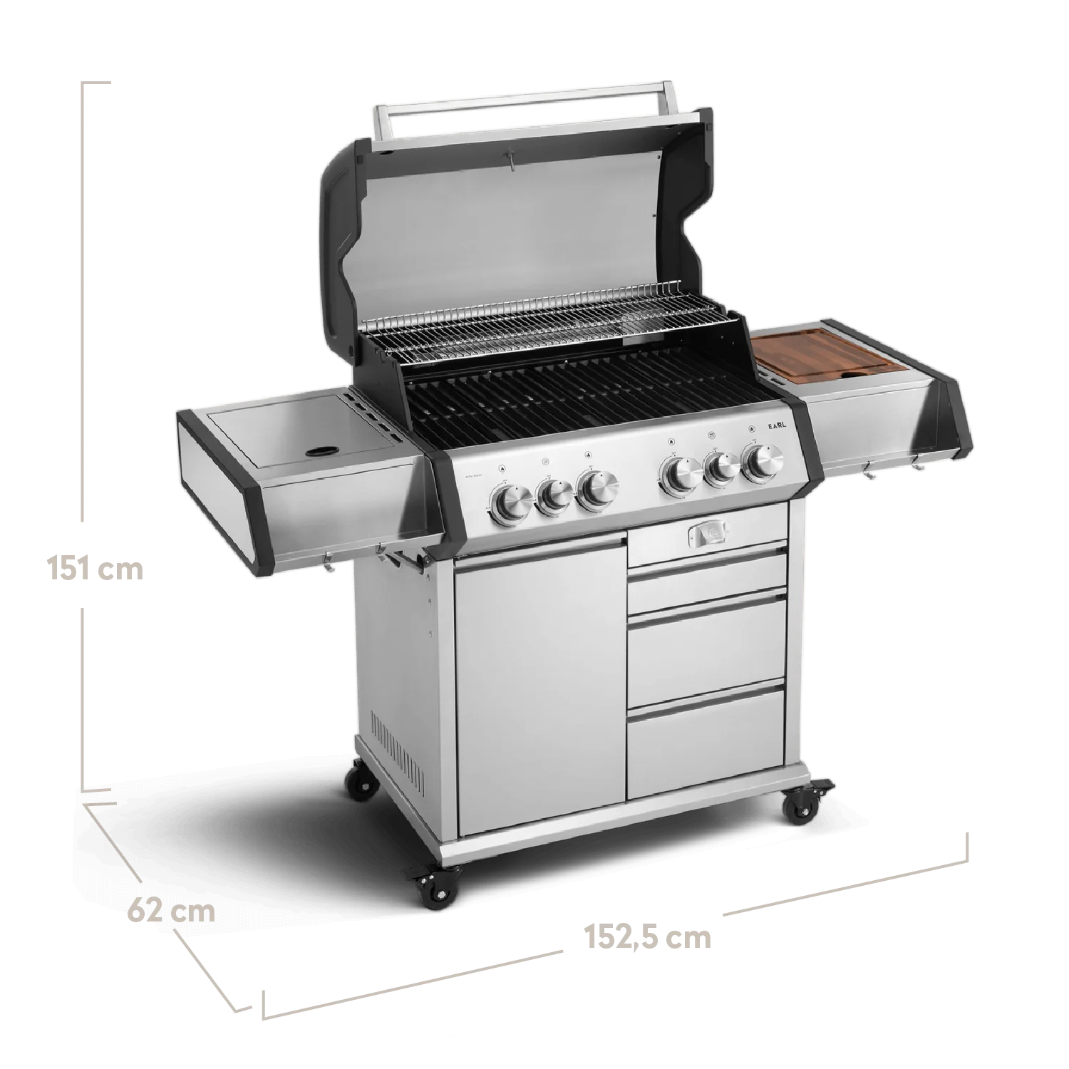 Burnhard Big EARL Premium-Gasgrill 4-Brenner Edelstahl mit Gusseisenrost