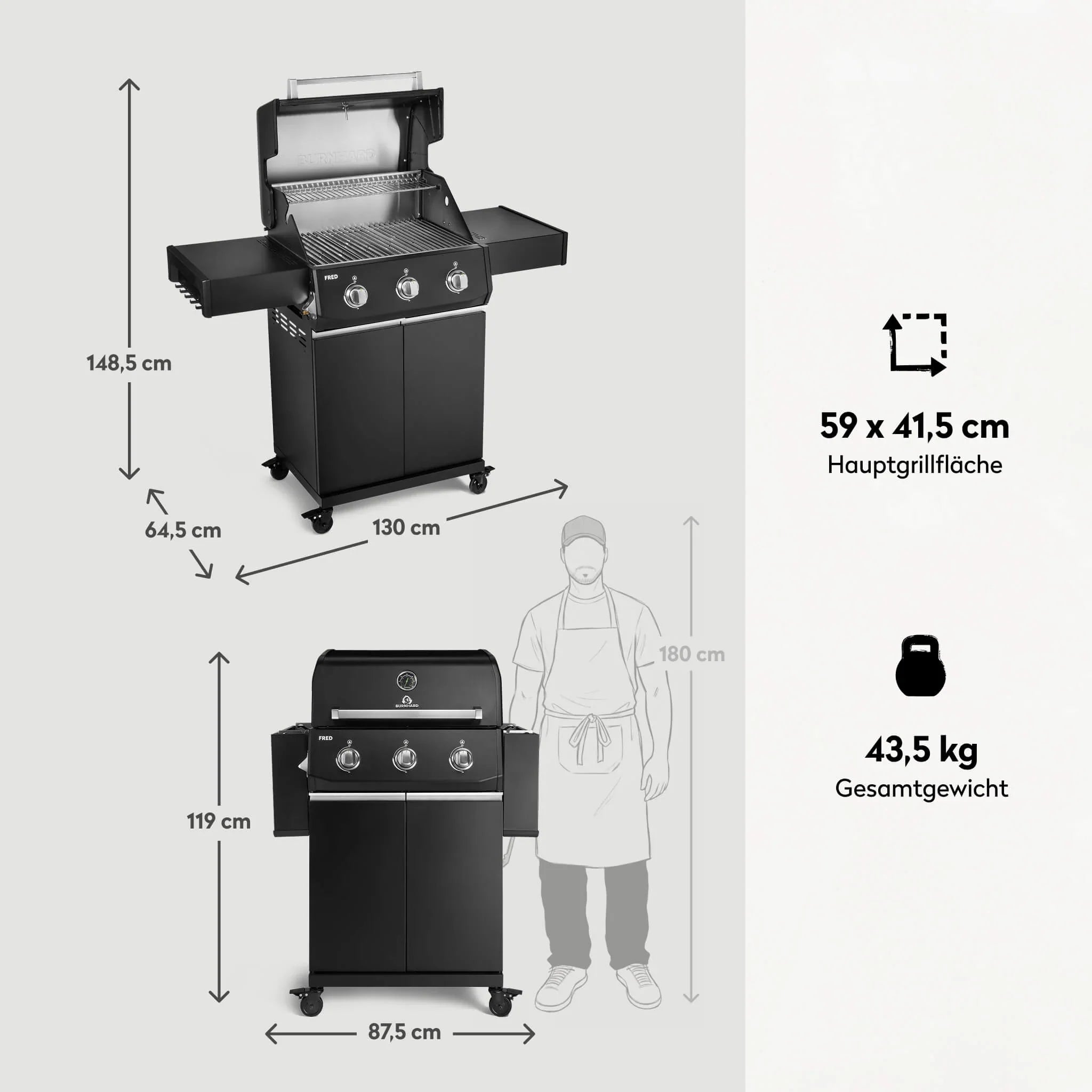 Burnhard Big FRED Base Gasgrill 4-Brenner Basic mit Edelstahlrost Series 4