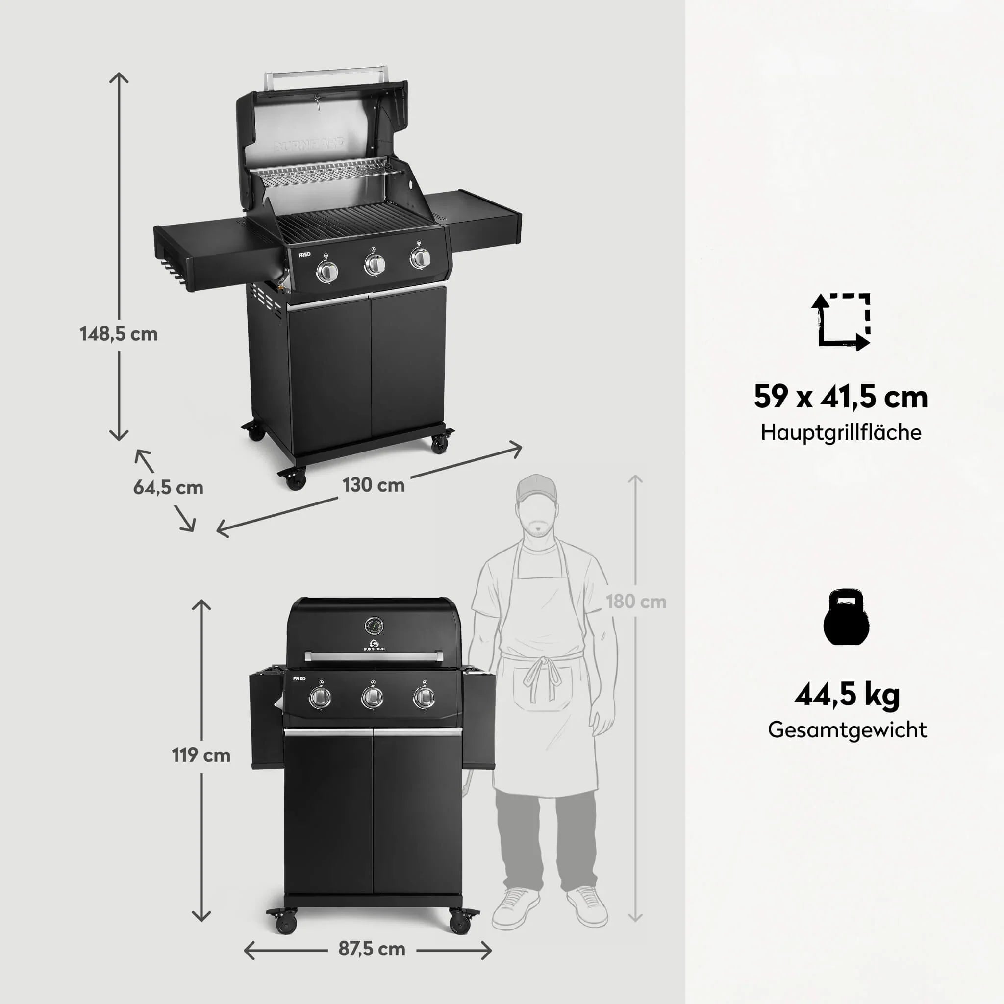 Burnhard Big FRED Base Gasgrill 4-Brenner Basic mit Gusseisenrost Series 4
