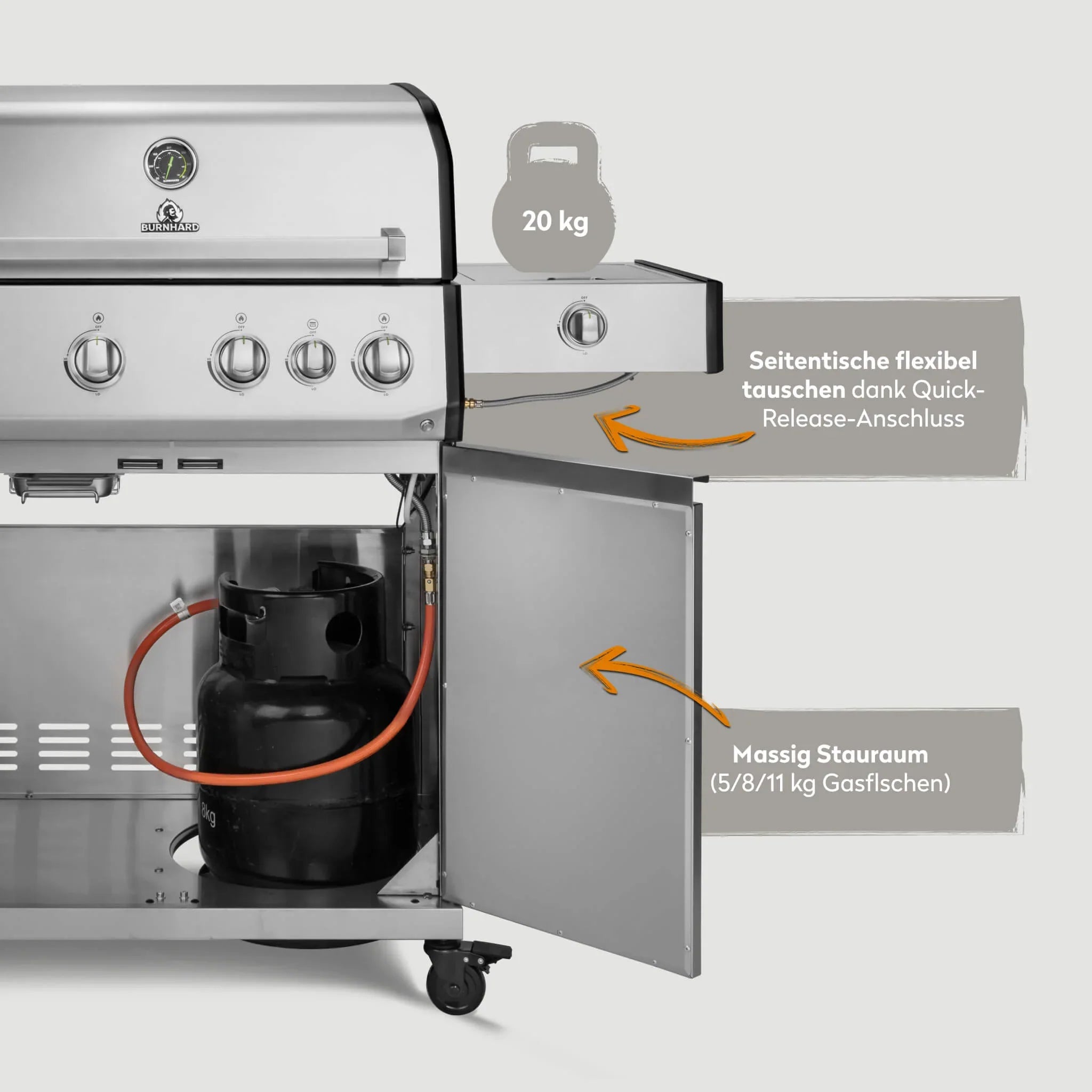 Burnhard Big FRED Deluxe Gasgrill Edelstahl 4-Brenner mit Edelstahlrost Series 4