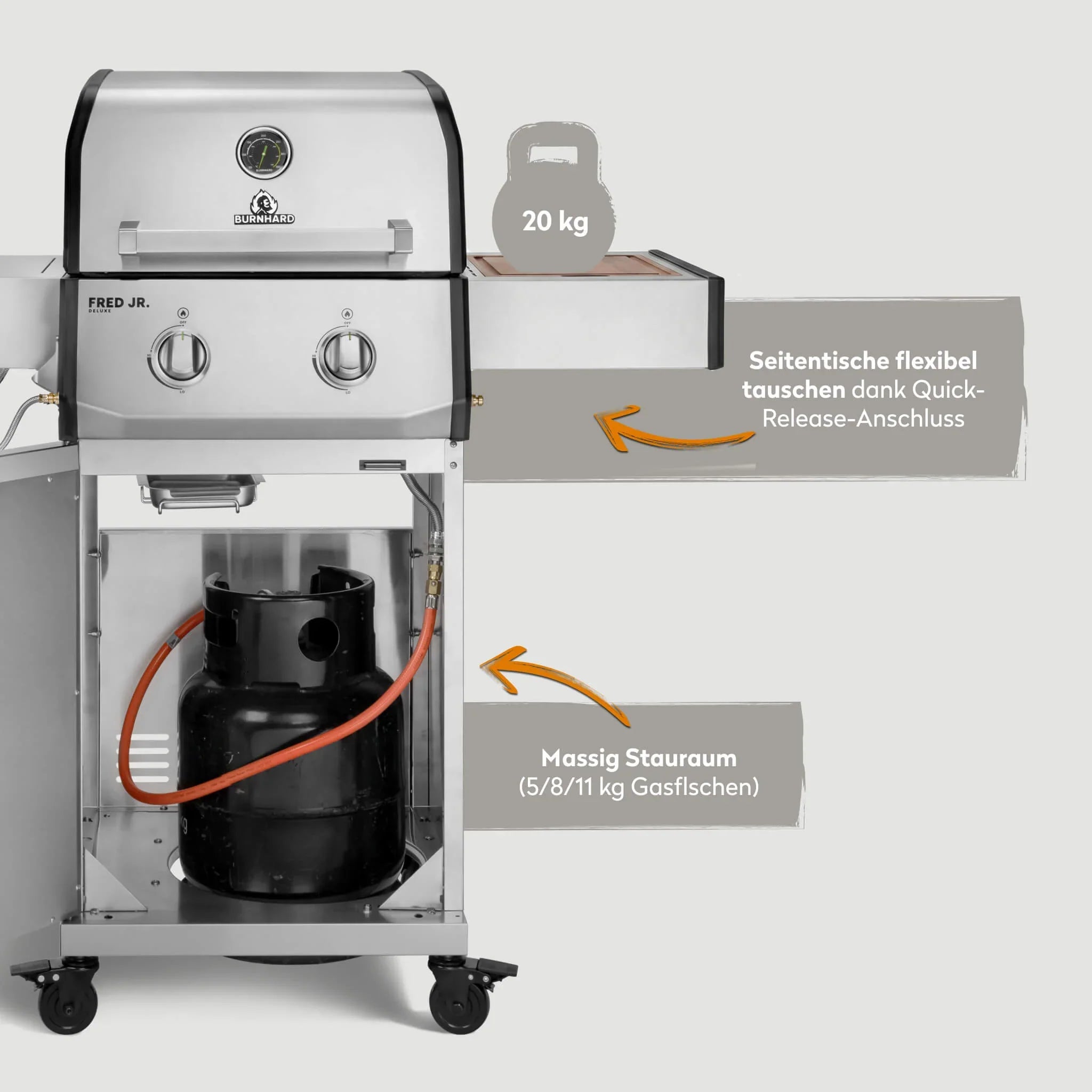 Burnhard FRED Jr. Deluxe Gasgrill Edelstahl 2-Brenner mit Gussrost Series 4