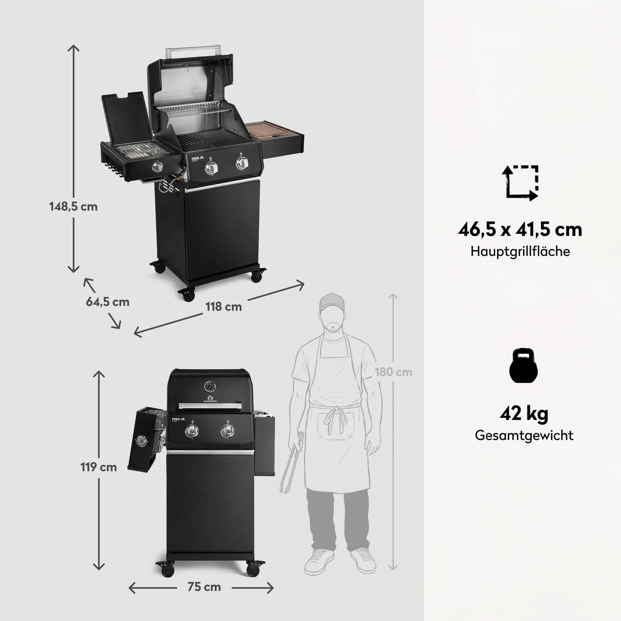 Burnhard FRED Jr. Deluxe Gasgrill Black Edition 2-Brenner mit Gussrost Series 4