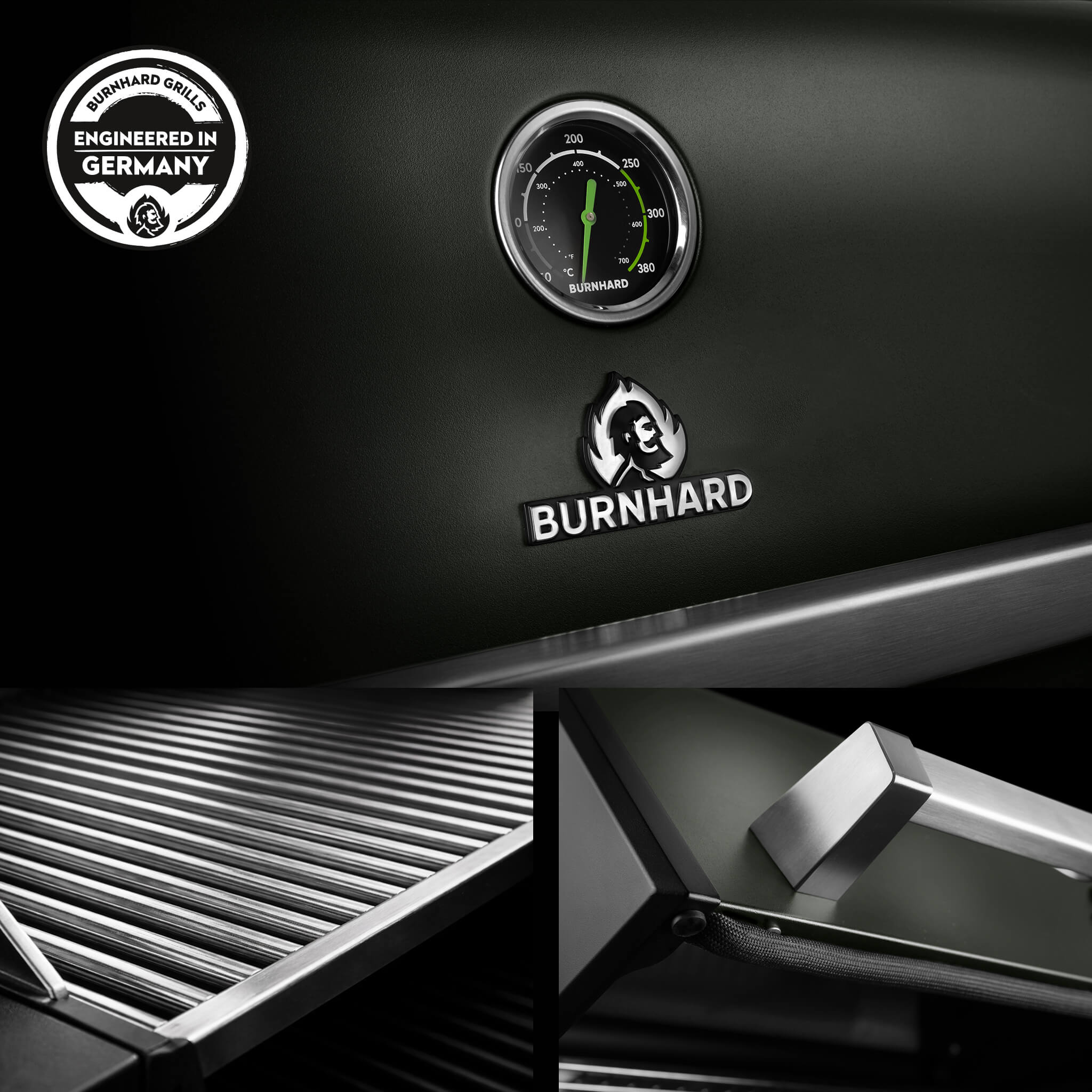Burnhard FRED Deluxe Gasgrill 3-Brenner Green Edition mit Edelstahlrost Series 4