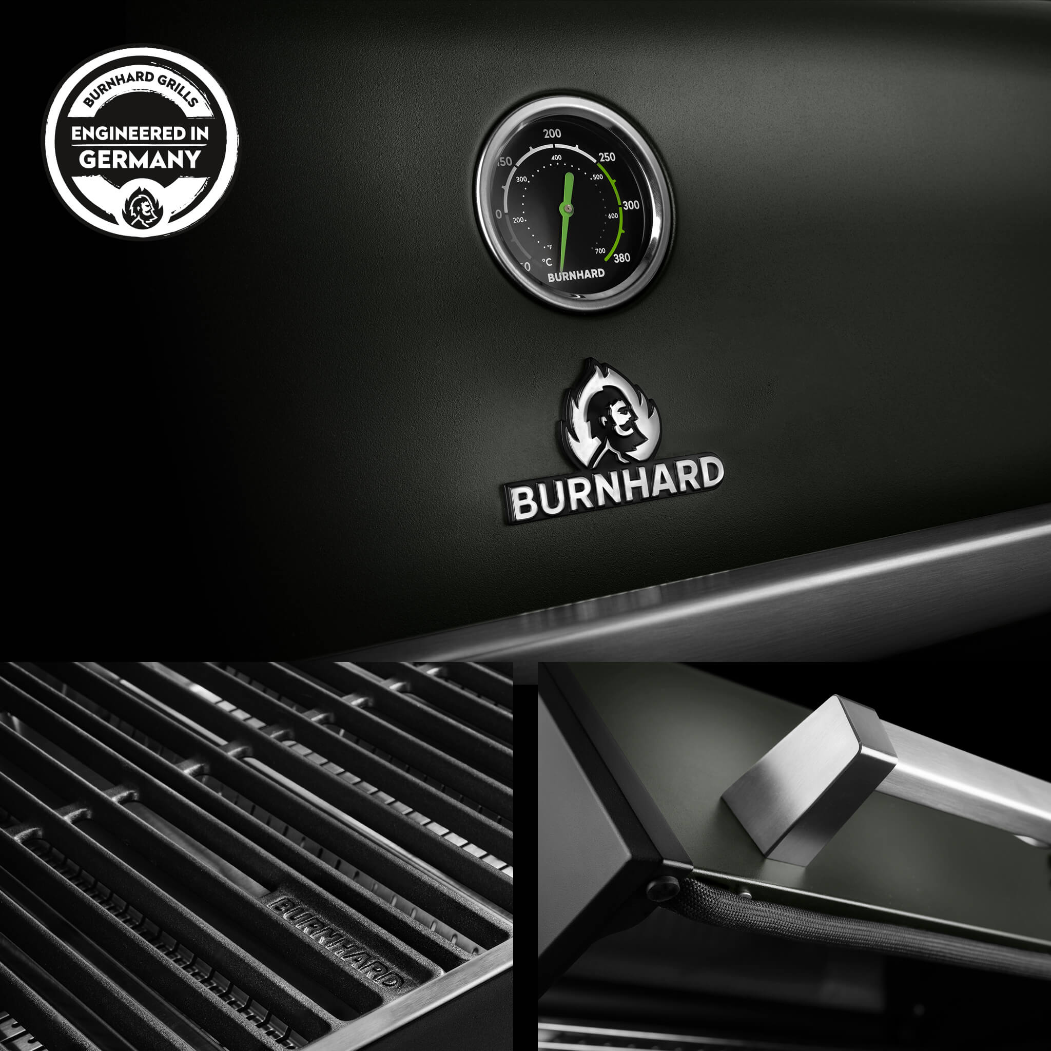 Burnhard FRED Deluxe Gasgrill 3-Brenner Green Edition mit Gusseisenrost Series 4