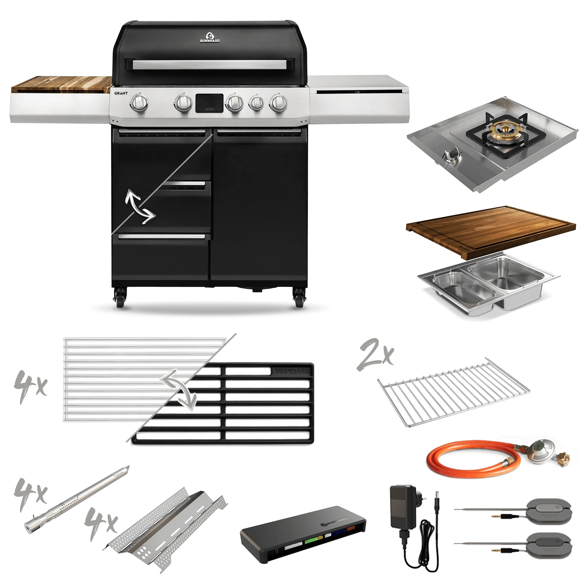 Burnhard GRANT Upgrade - Modularer Gasgrill 4-Brenner mit Türen und Gusseisenrost