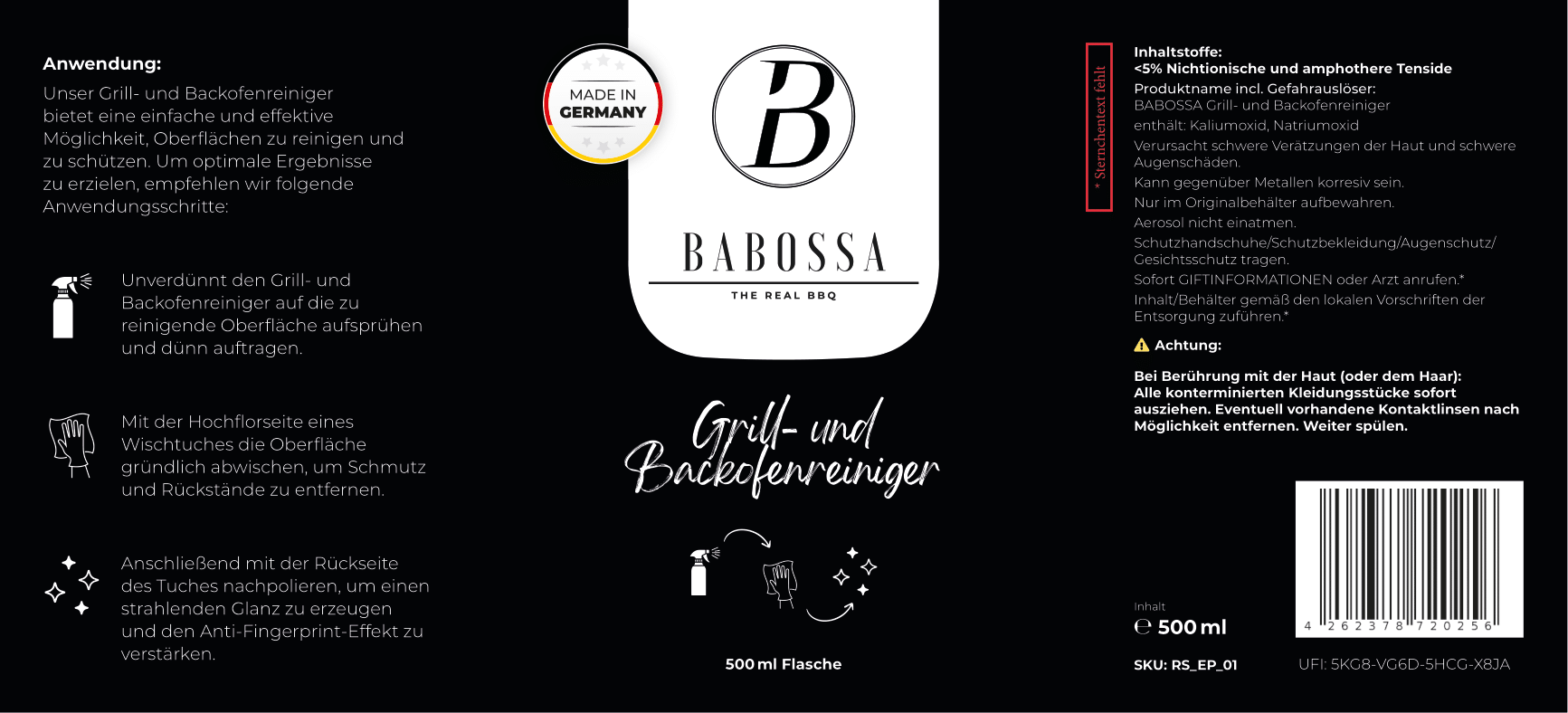 Babossa Grill - und Backofenreiniger - Grillstar.deBabossa Grill - und BackofenreinigerReinigerBabossaGrillstar.deGBR_RS_014262378720256