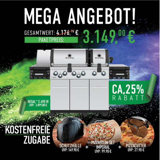 Broil King Regal S 690 PRO IR Bundle inkl. Abdeckhaube, Pizzastein-Set & Pizzacutter