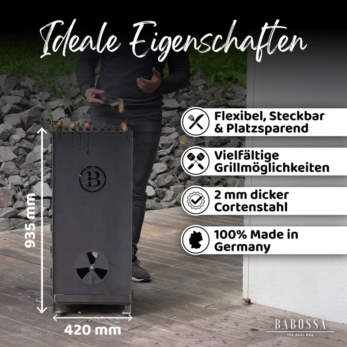 Feuertonne | Premium Cortenstahl | Steckbar | Höhenverstellbar | Hitzesteuerung - BABOSSAFeuertonne | Premium Cortenstahl | Steckbar | Höhenverstellbar | HitzesteuerungBABOSSABABOSSA