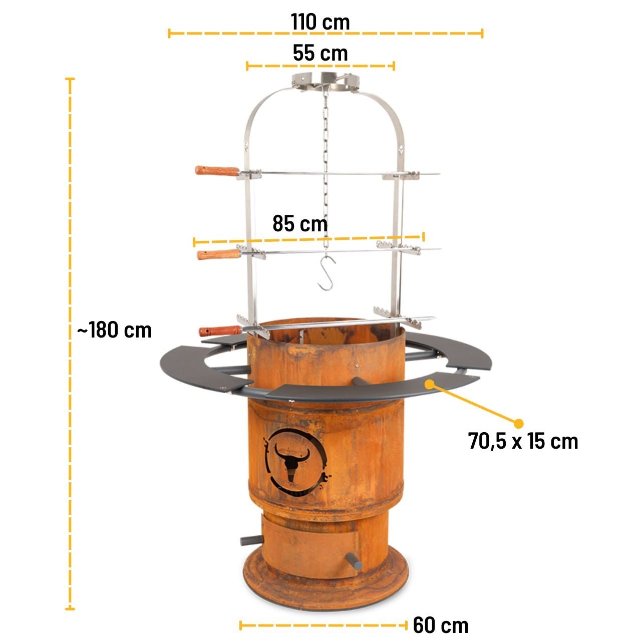 Moesta Bandit FirePlace Set, inkl. Ablagebrett PaperPlank & Asado-Aufsatz