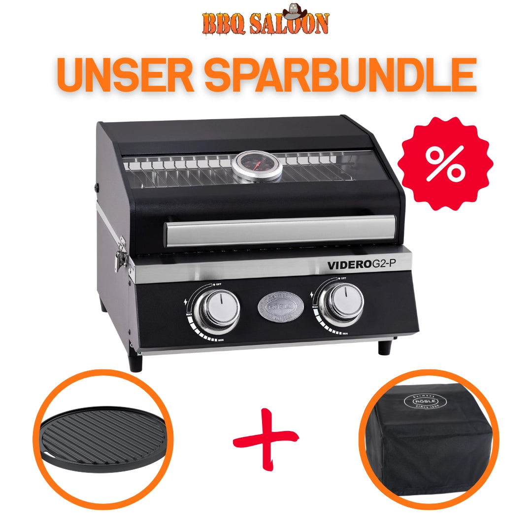 Rösle Gasgrill BBQ-Portable VIDERO G2-P 30mbar inklusive Abdeckhaube und Grillplatte, rund