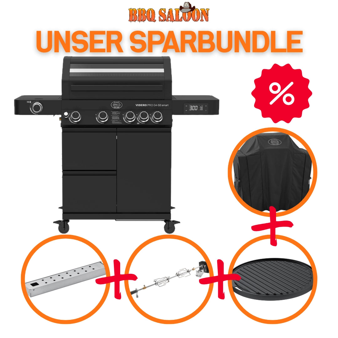 Rösle Videro pro Smart Bundle - mit Grillplatte, Rotisserie, Räucherbox und Abdeckhaube
