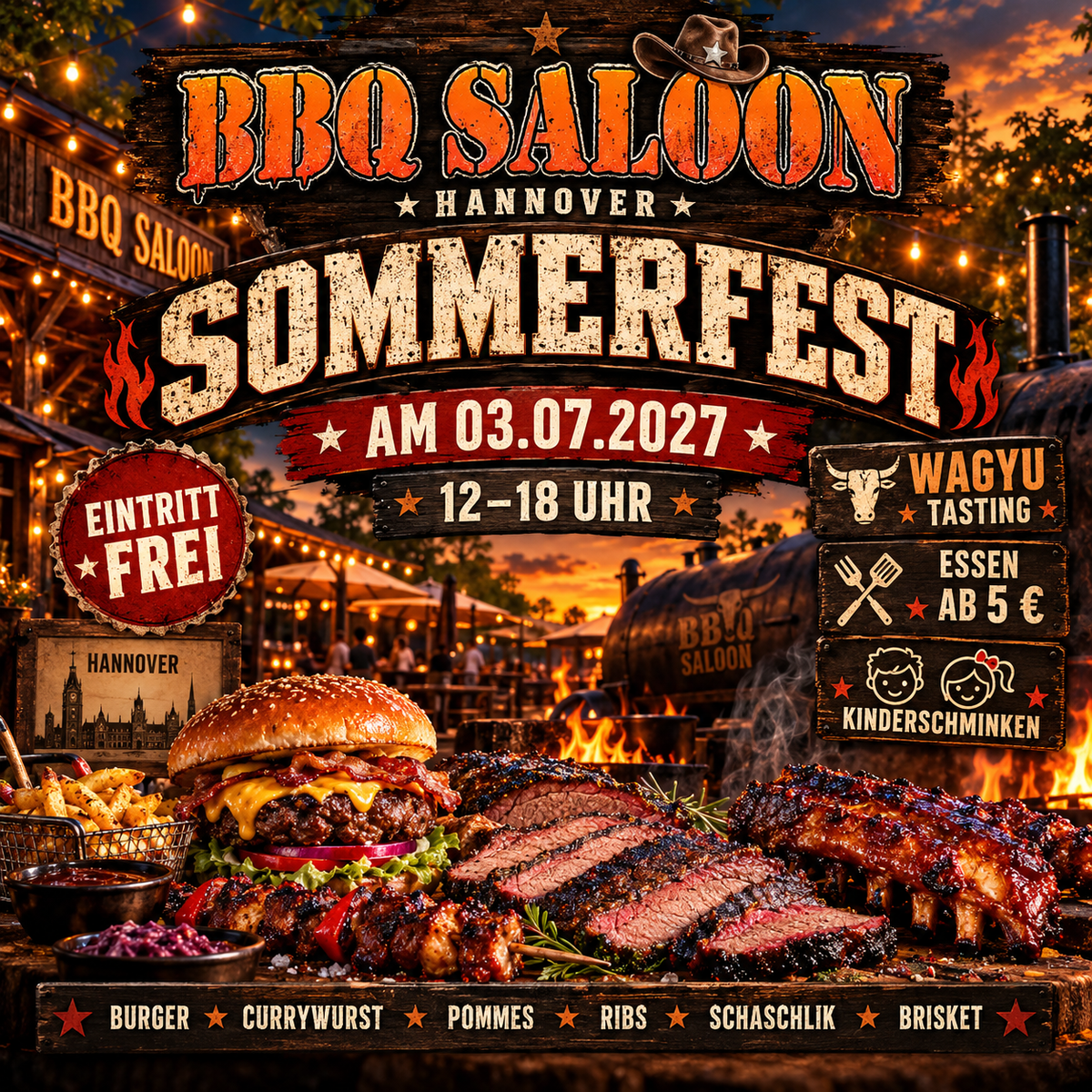 Sommerfest 2027 im BBQ Saloon Hannover – BBQ, Wagyu-Tasting & Familienspaß!