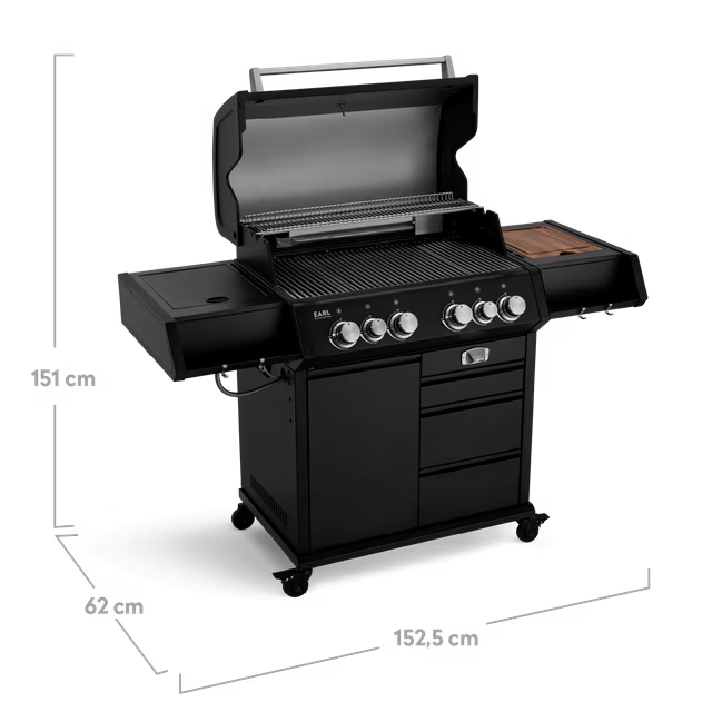 Burnhard Big EARL Premium-Gasgrill 4-Brenner Black mit Edelstahlrosten