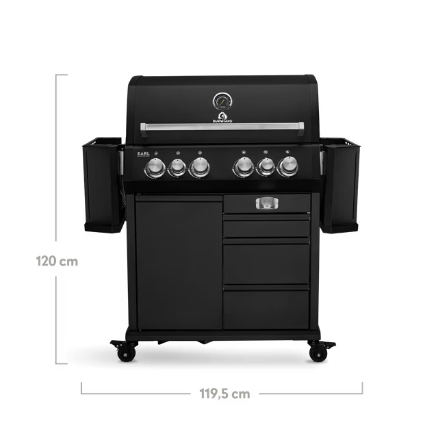 Burnhard Big EARL Premium-Gasgrill 4-Brenner Black mit Edelstahlrosten