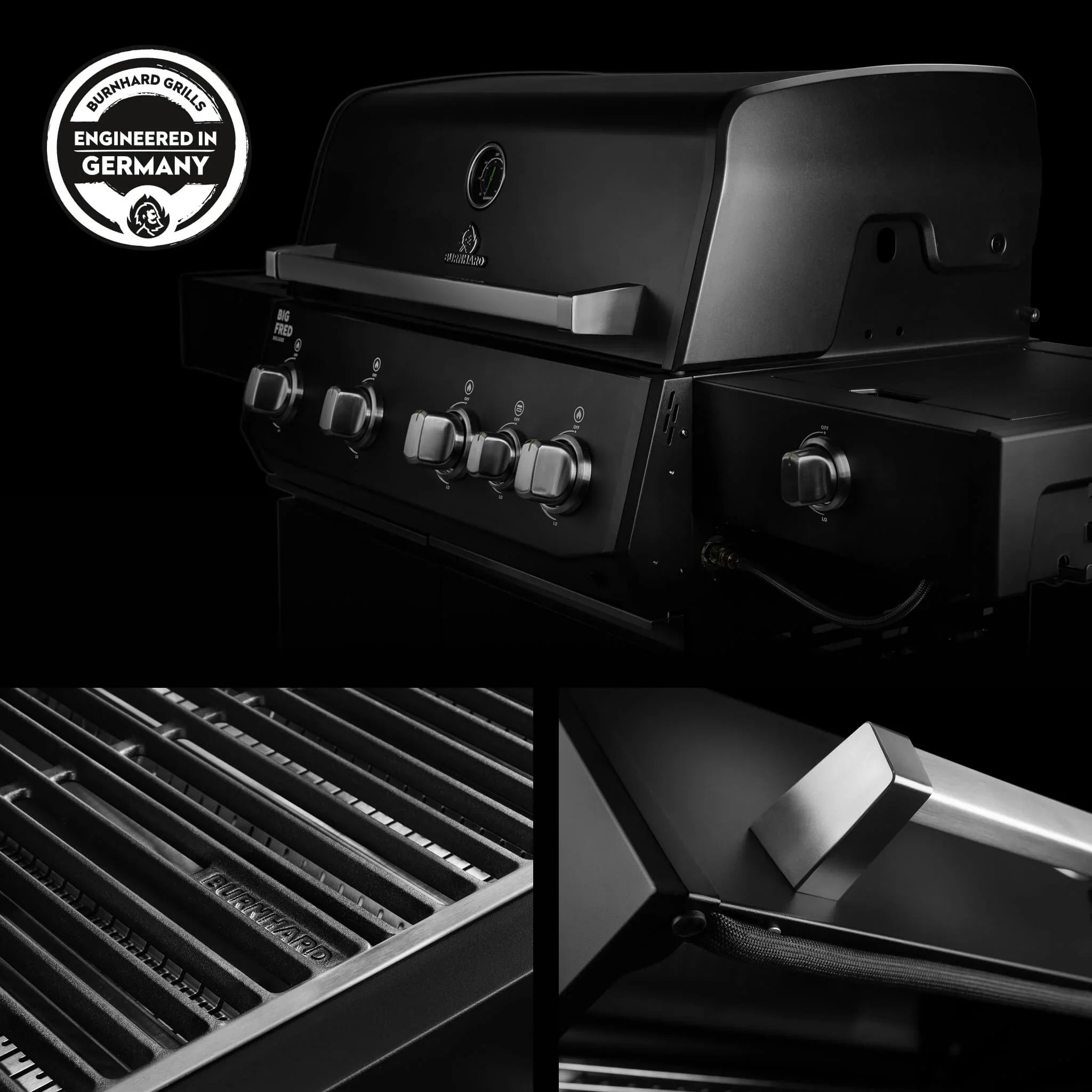 Burnhard Big FRED Deluxe Gasgrill Black Edition 4-Brenner mit Gusseisenrost Series 4