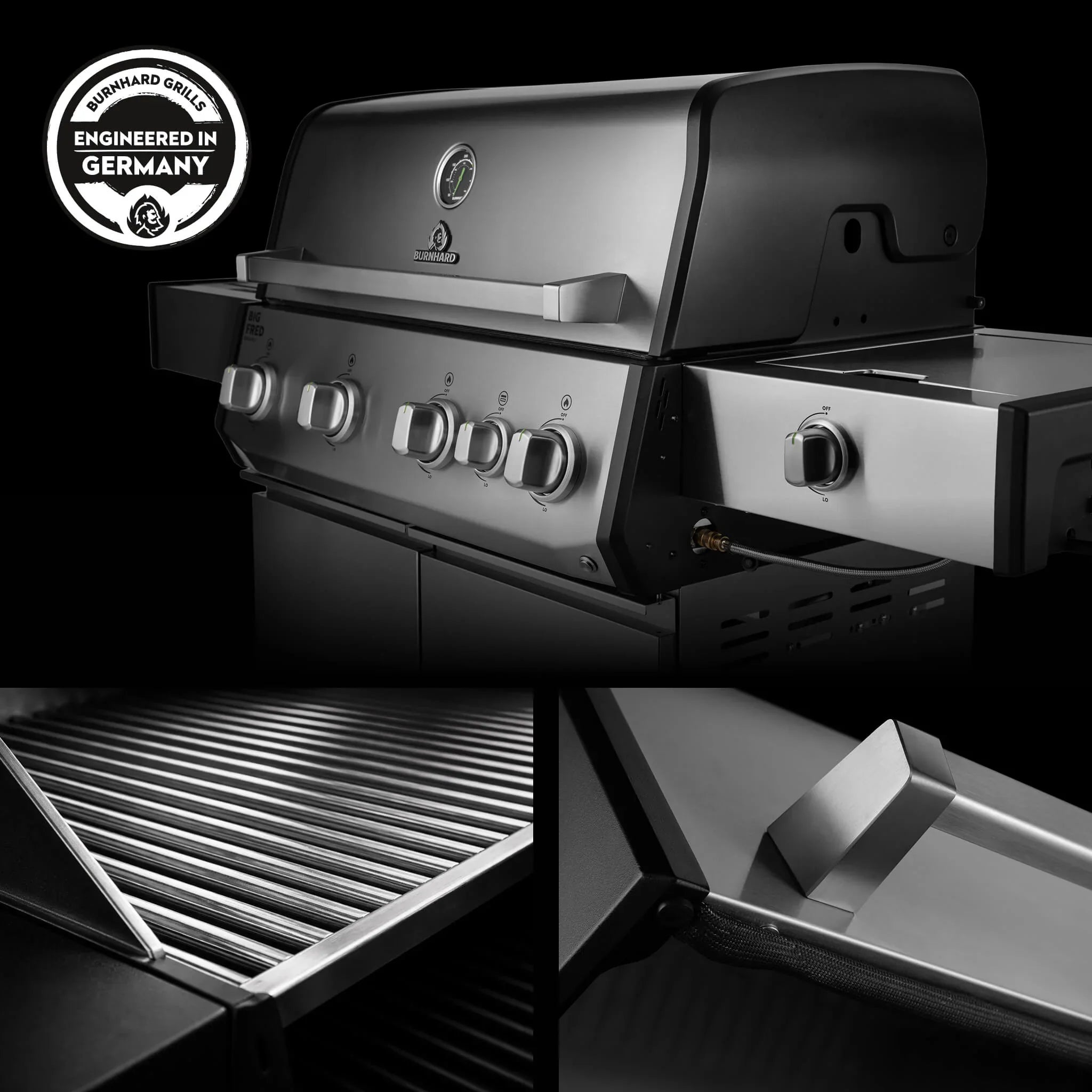 Burnhard Big FRED Deluxe Gasgrill Edelstahl 4-Brenner mit Gusseisenrost Series 4