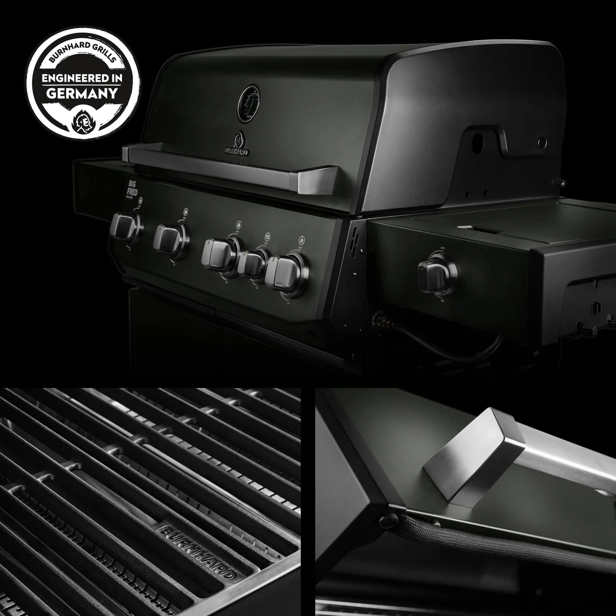Burnhard Big FRED Deluxe Gasgrill Green Edition 4-Brenner mit Gusseisenrost Series 4