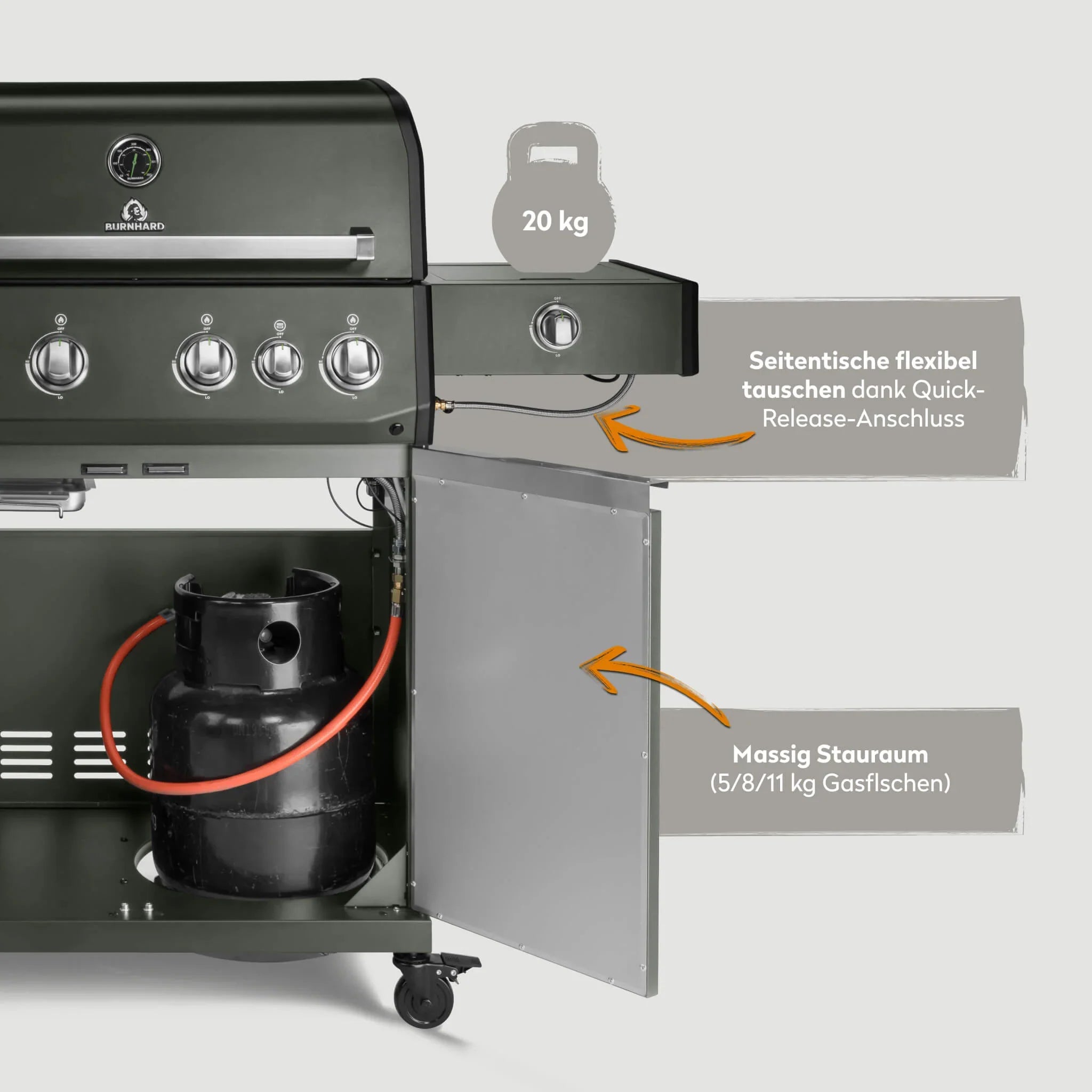 Burnhard Big FRED Deluxe Gasgrill Green Edition 4-Brenner mit Gusseisenrost Series 4