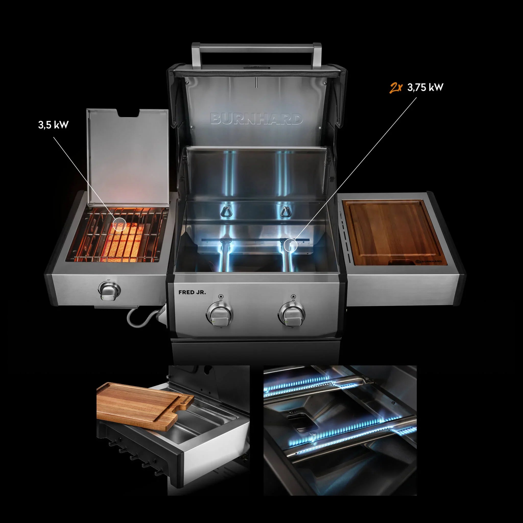 Burnhard FRED Jr. Deluxe Gasgrill Edelstahl 2-Brenner mit Gussrost Series 4