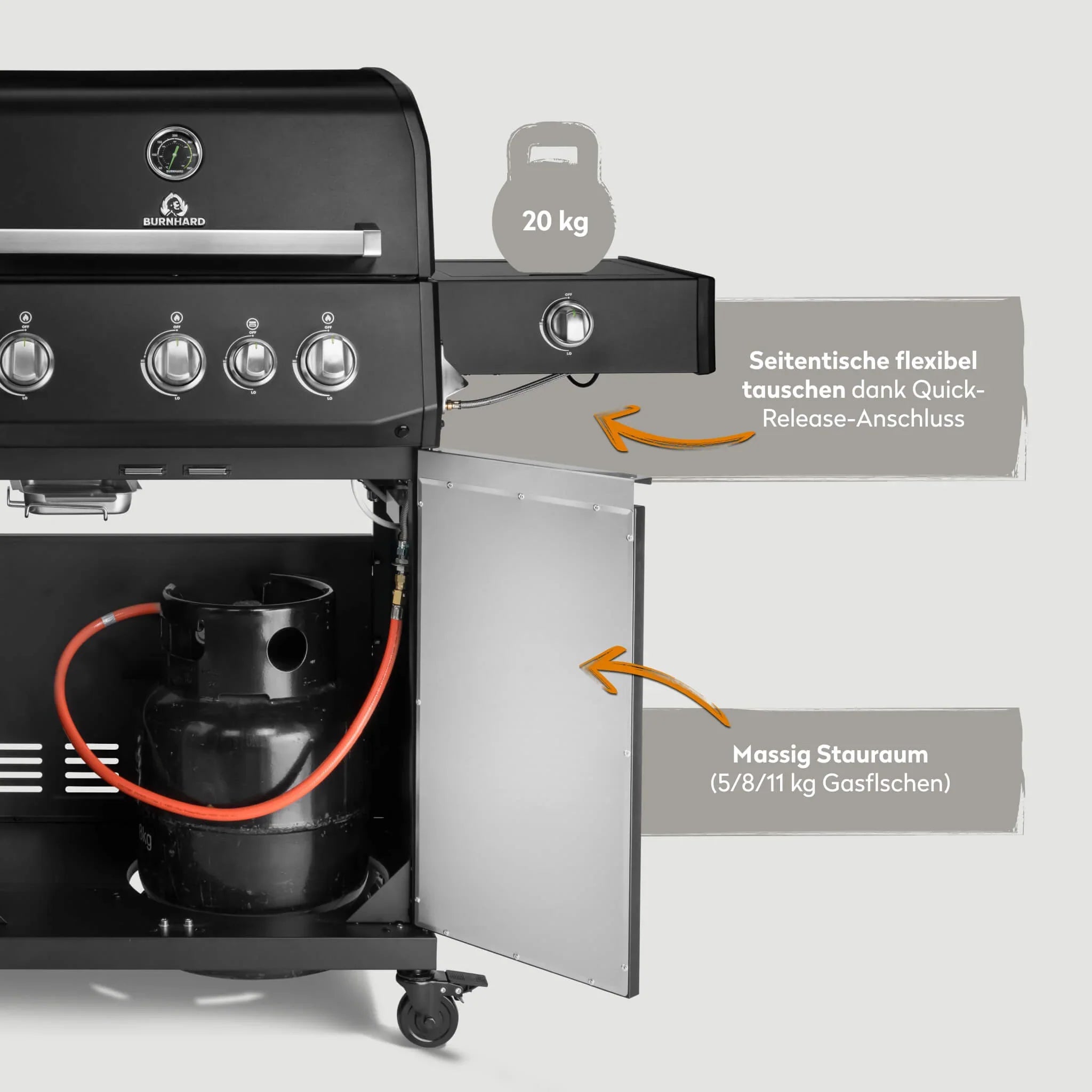 Burnhard FRED Deluxe Gasgrill 3-Brenner Black Edition mit Edelstahlrost Series 4