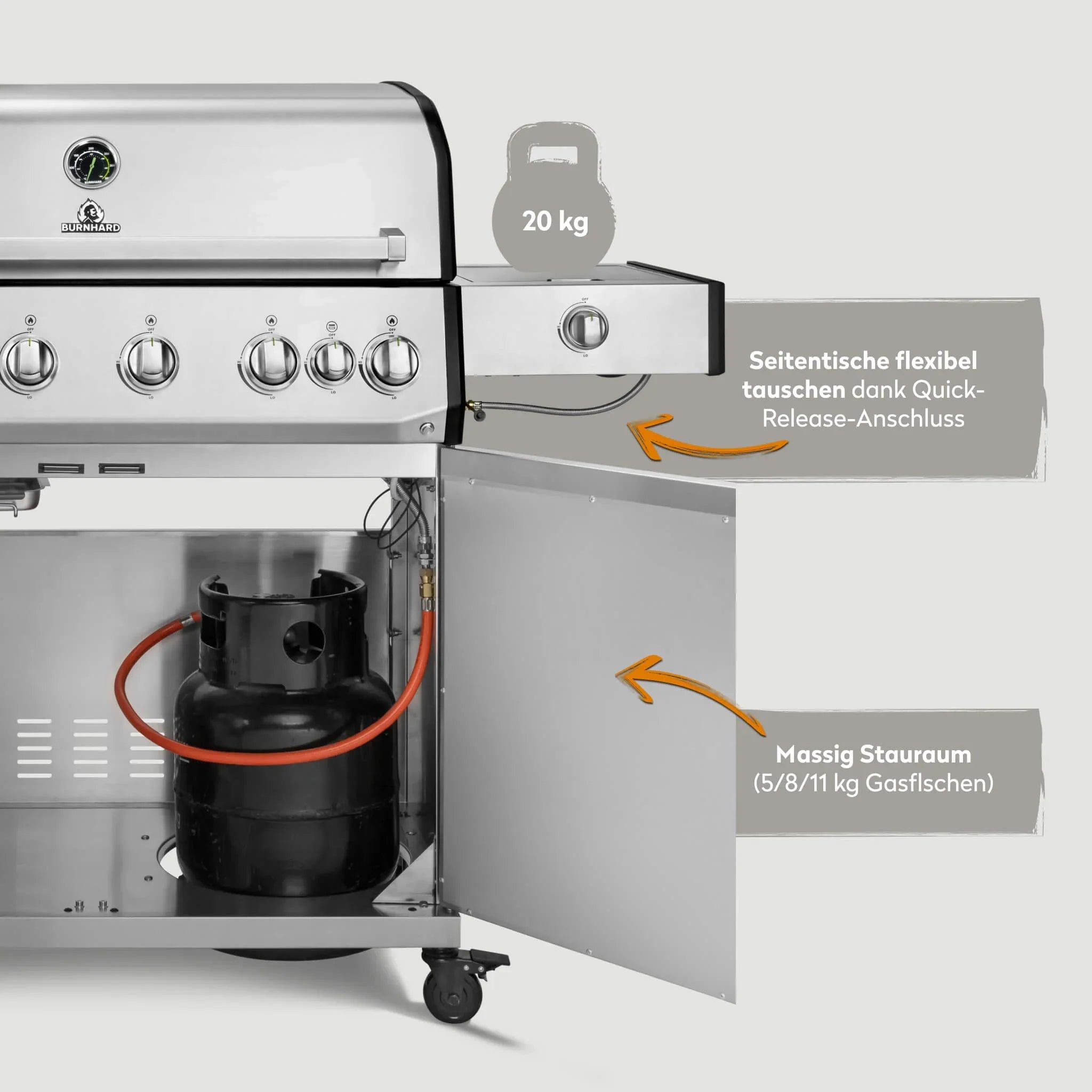Burnhard Fat FRED Deluxe Gasgrill 6-Brenner Edelstahl mit Edelstahlrost Series 4