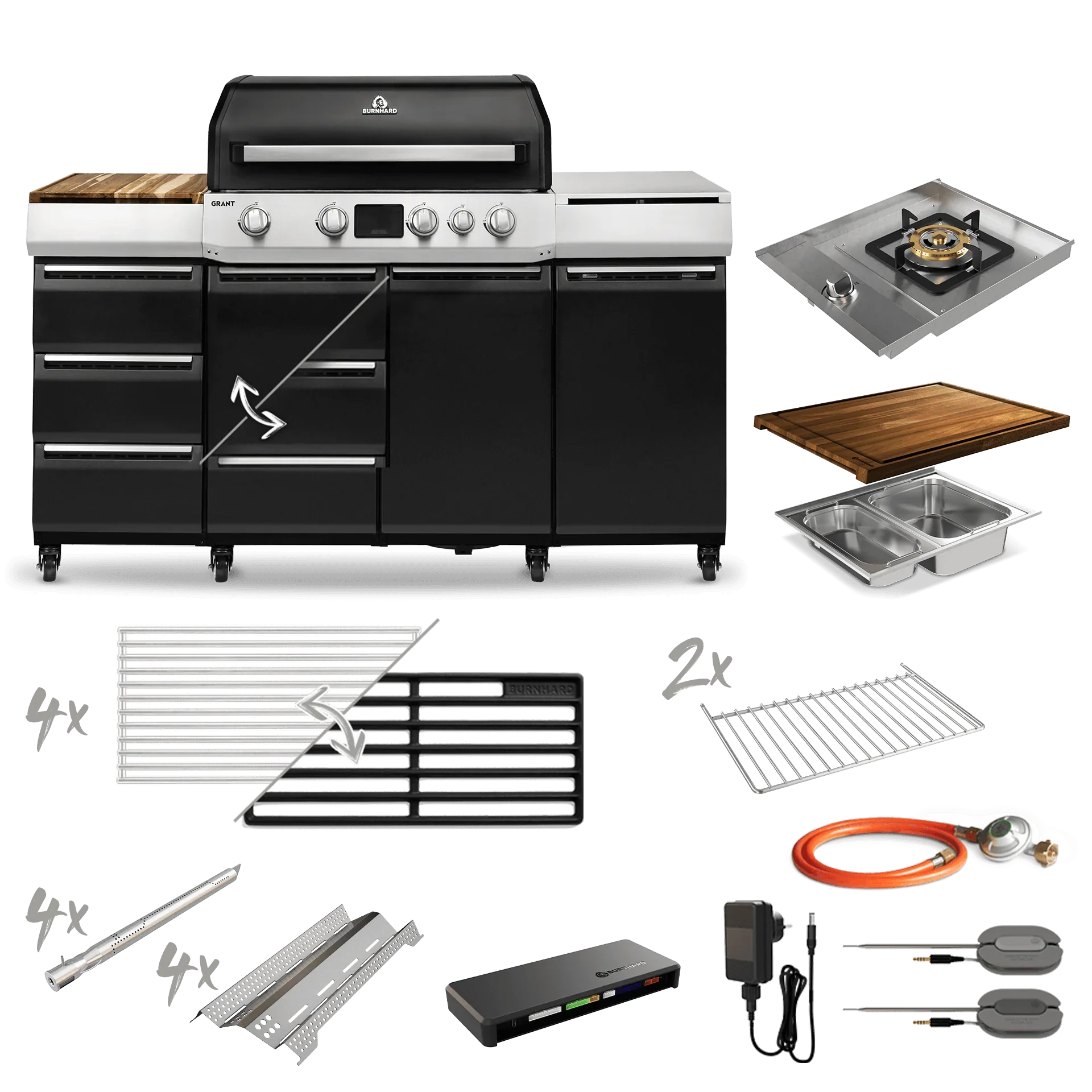 Burnhard GRANT Pro - Modularer Gasgrill 4-Brenner mit Türen und Edelstahlrost