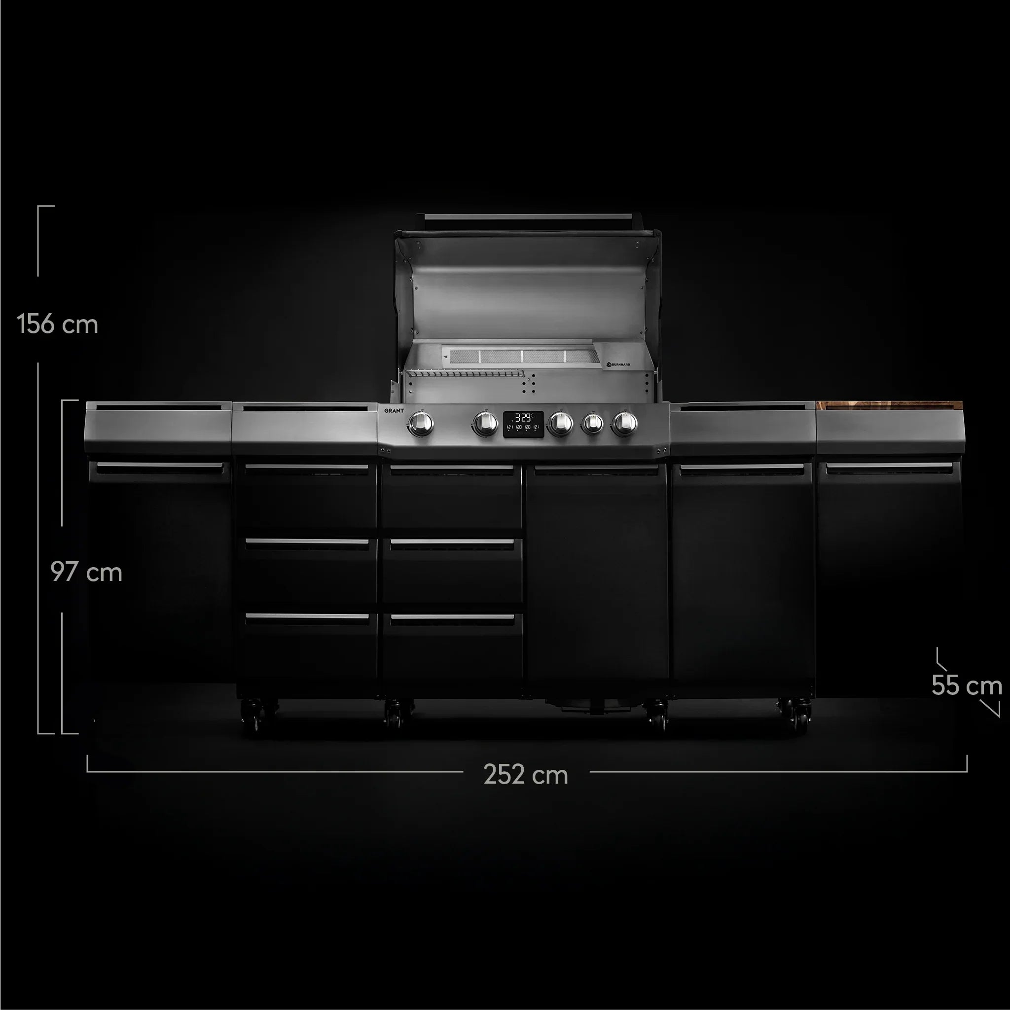 Burnhard GRANT Station - Modularer Gasgrill 4-Brenner mit Türen und Gusseisenrost