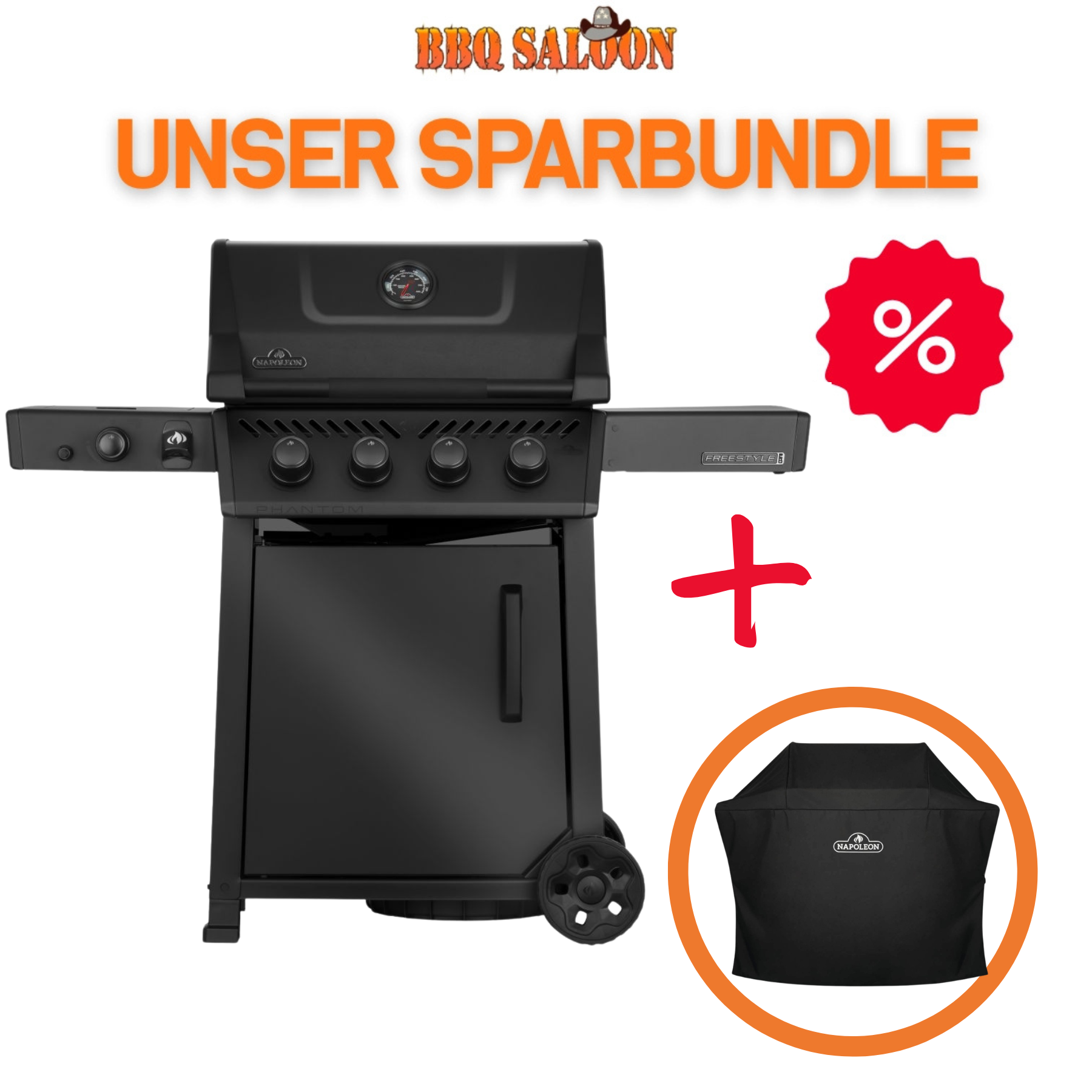 Napoleon Phantom Freestyle PRO 425 Gasgrill Mattschwarz – inkl. Sizzle Zone, Edelstahlrosten & Abdeckhaube