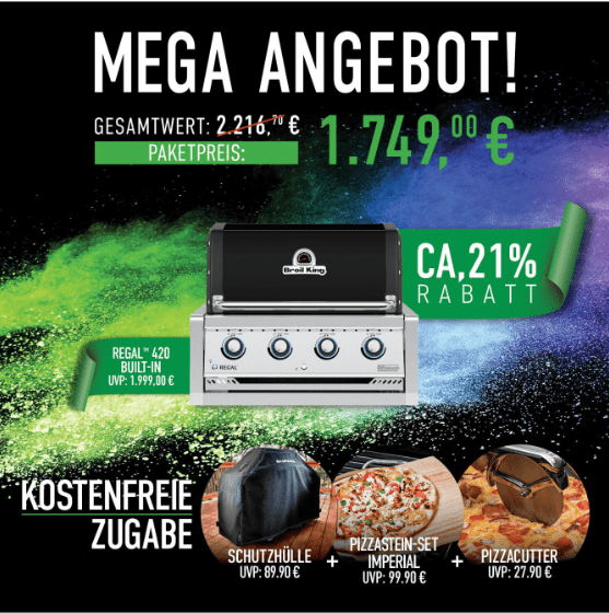 Broil King Regal 420 Built-In Bundle inkl. Abdeckhaube, Pizzastein und Pizzacutter