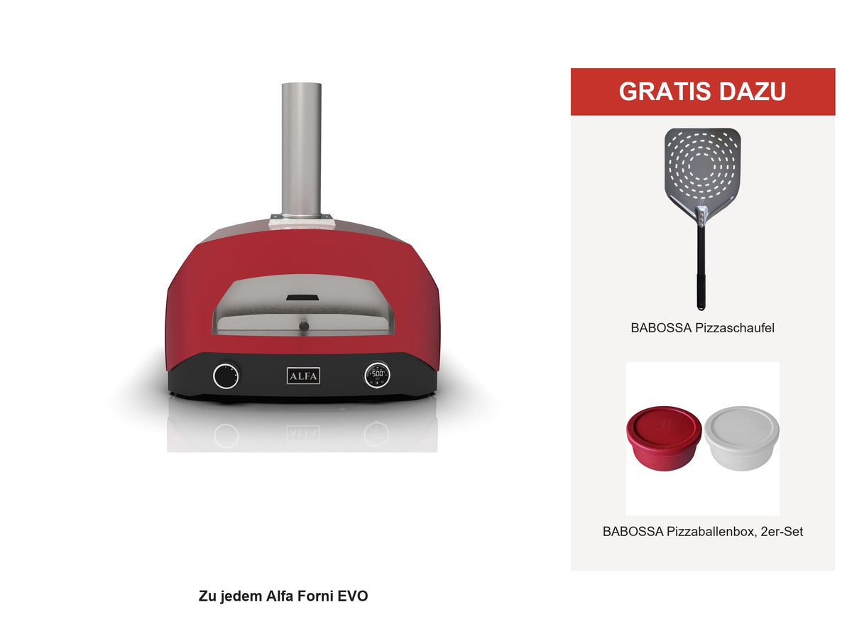 Launch-Geschenk: BABOSSA Pizzaschaufel und BABOSSA Pizzaballenbox gratis zu jedem Alfa Forni EVO