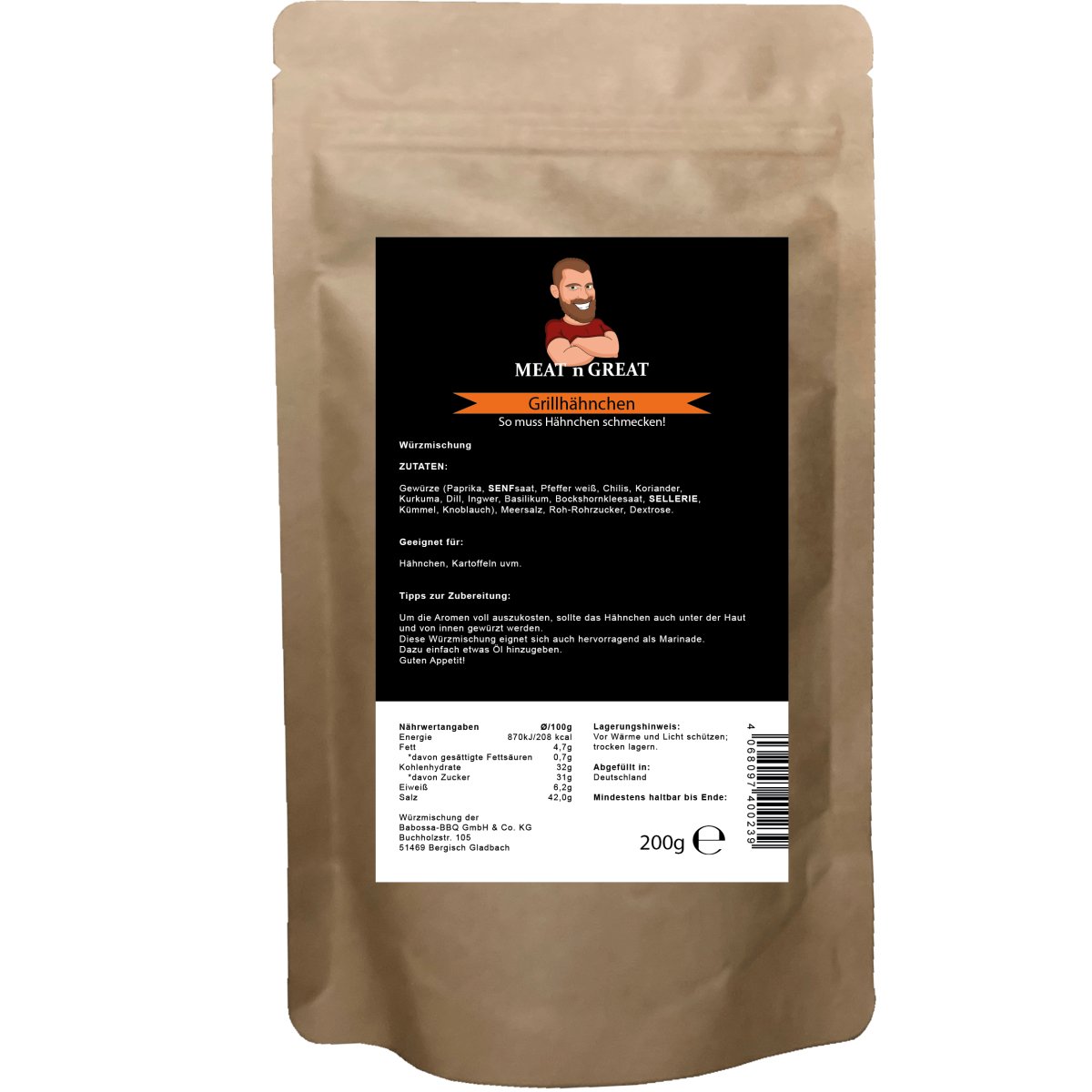 Grillhähnchen | Nachfüllbeutel | 200 g - BABOSSAGrillhähnchen | Nachfüllbeutel | 200 gGewürzMeat 'n' GreatBABOSSA