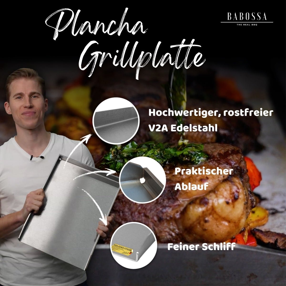 Plancha | Grillplatte | Edelstahl V2A | Broil King Porta - Chef | 33,0 x 25,0cm - BABOSSAPlancha | Grillplatte | Edelstahl V2A | Broil King Porta - Chef | 33,0 x 25,0cmPlanchaBroil KingBABOSSA